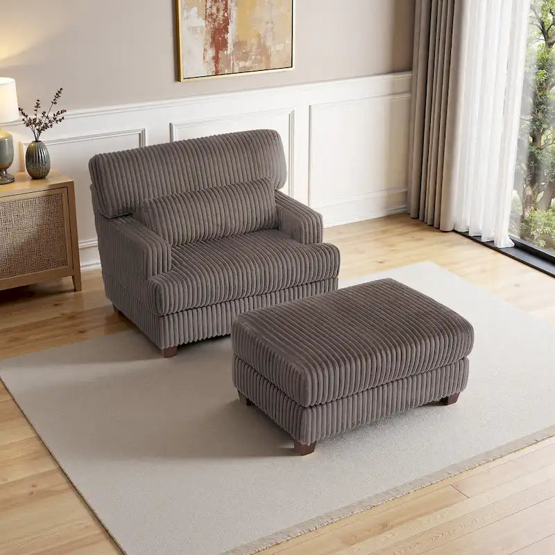 Chaise longue moderne surdimensionnée en velours côtelé avec pouf