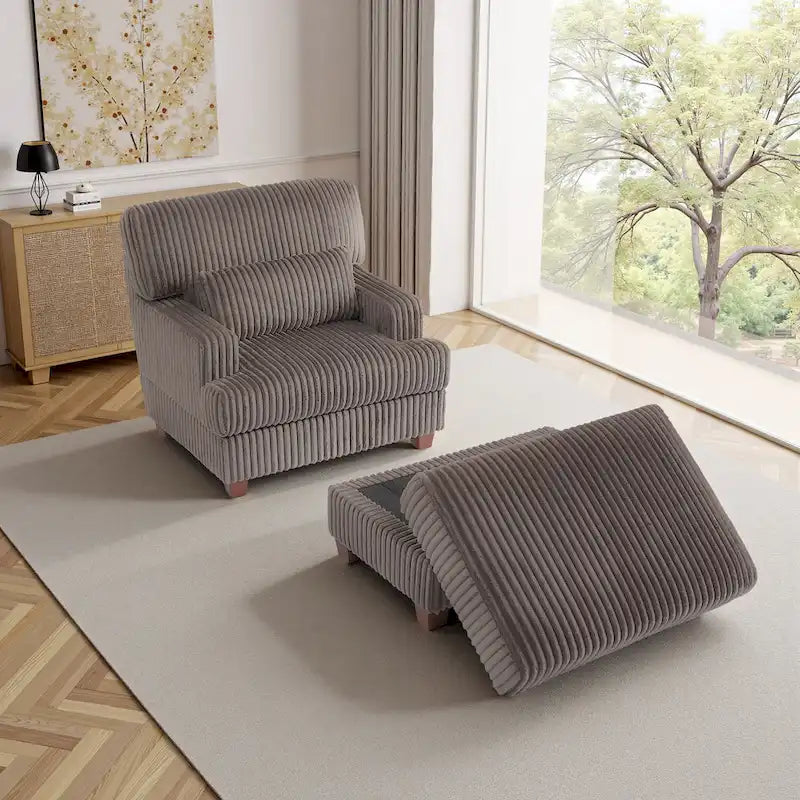 Chaise longue moderne surdimensionnée en velours côtelé avec pouf