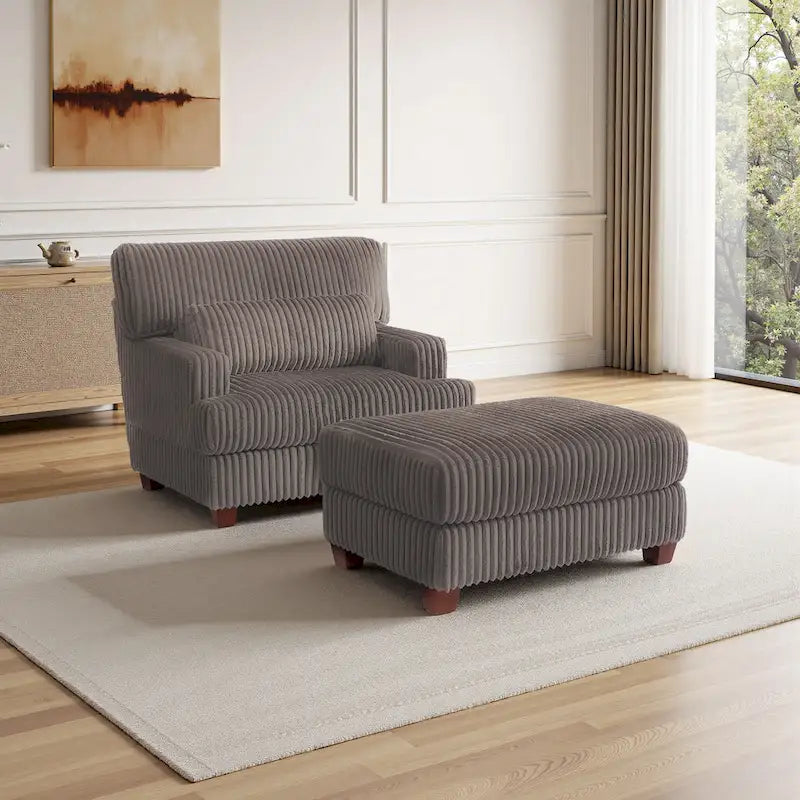 Chaise longue moderne surdimensionnée en velours côtelé avec pouf