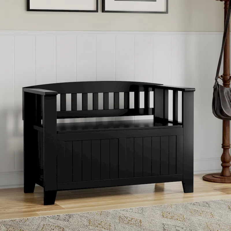 WYNDENHALL Normandy Banc de rangement de petite taille en bois massif, 36 po de large, style transitoire