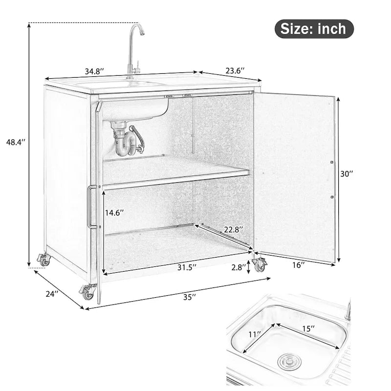 Évier de cuisine d'extérieur mobile, station évier de cuisine modulaire de patio avec armoire