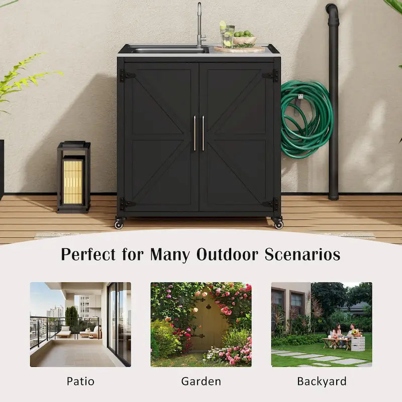 Évier de cuisine d'extérieur mobile, station évier de cuisine modulaire de patio avec armoire