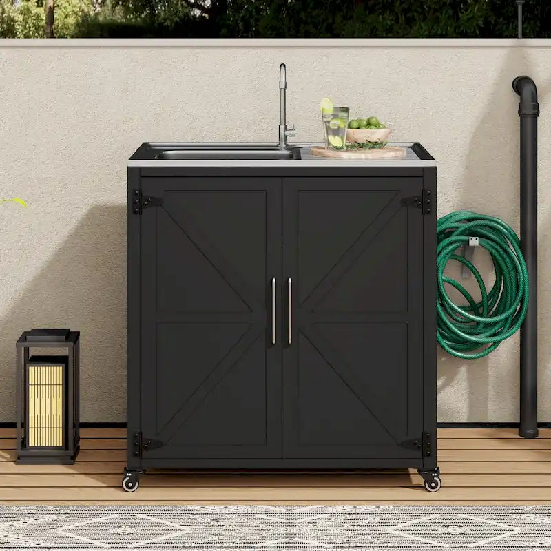 Évier de cuisine d'extérieur mobile, station évier de cuisine modulaire de patio avec armoire