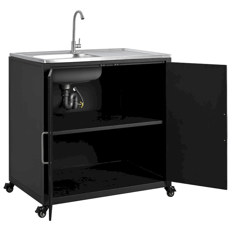 Évier de cuisine d'extérieur mobile, station évier de cuisine modulaire de patio avec armoire