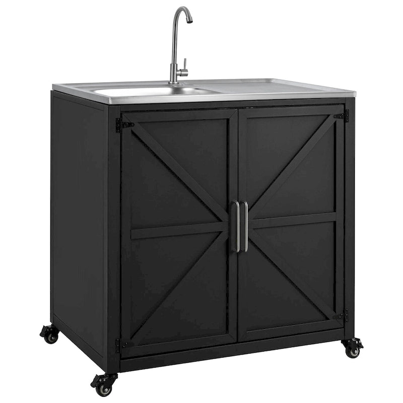 Évier de cuisine d'extérieur mobile, station évier de cuisine modulaire de patio avec armoire