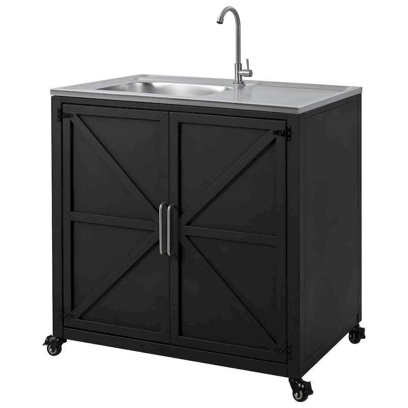 Évier de cuisine d'extérieur mobile, station évier de cuisine modulaire de patio avec armoire