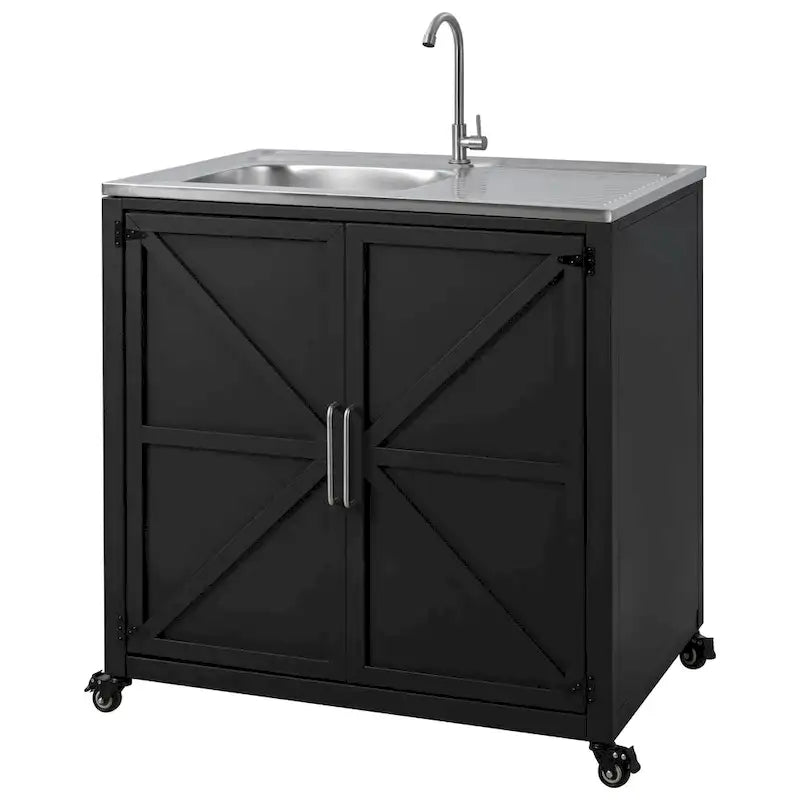 Évier de cuisine d'extérieur mobile, station évier de cuisine modulaire de patio avec armoire