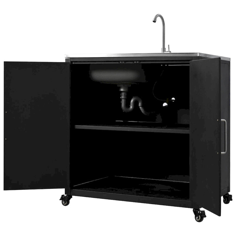 Évier de cuisine d'extérieur mobile, station évier de cuisine modulaire de patio avec armoire
