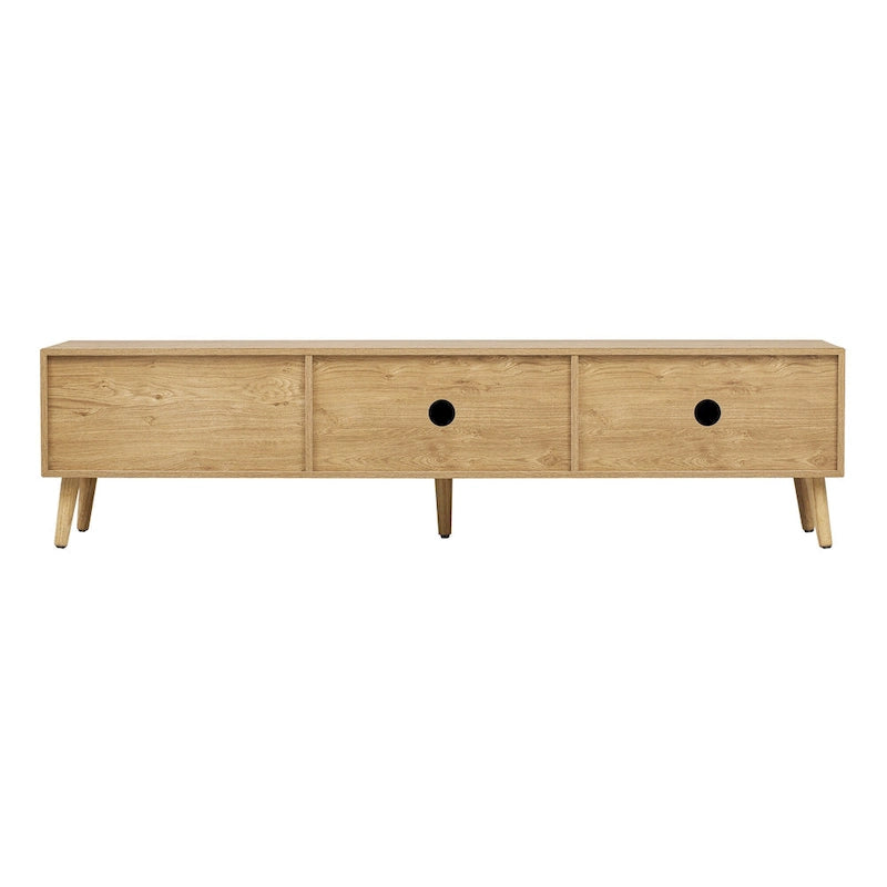 Meuble TV pour téléviseurs jusqu'à 80 pouces, Console multimédia moderne, Meuble de divertissement avec pieds en bois, Meuble TV pour salon