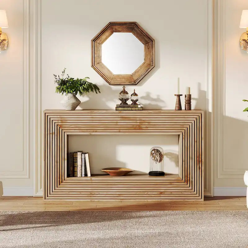 Console étroite en bois de 150 cm de long pour salon, table d'entrée