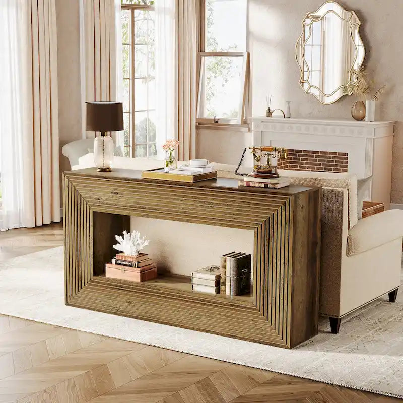 Console étroite en bois de 150 cm de long pour salon, table d'entrée