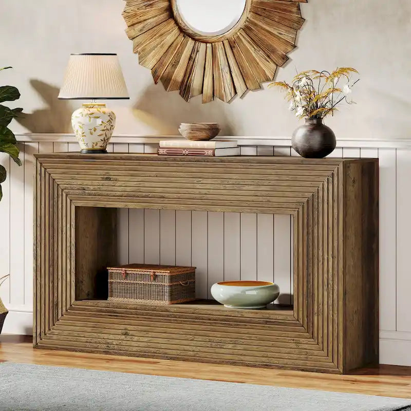 Console étroite en bois de 150 cm de long pour salon, table d'entrée