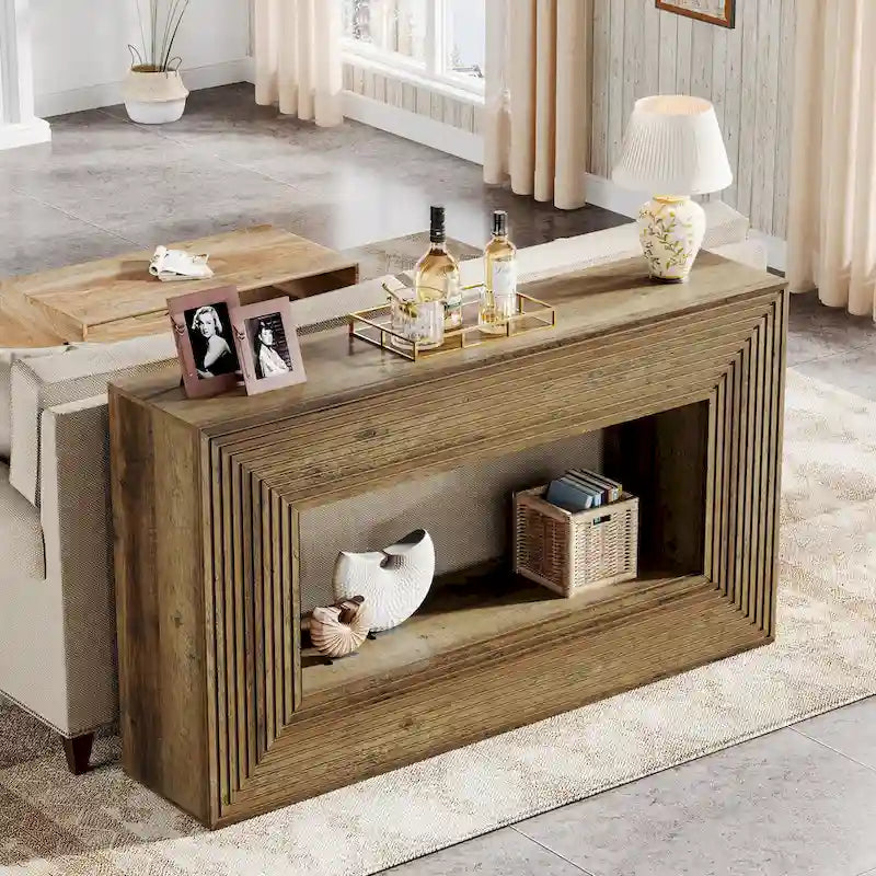 Console étroite en bois de 150 cm de long pour salon, table d'entrée