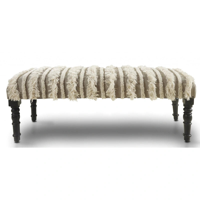 Banc de chambre à coucher en bois et coton rembourré à motif rayé et clous décoratifs - 16 P x 47 L x 18 H