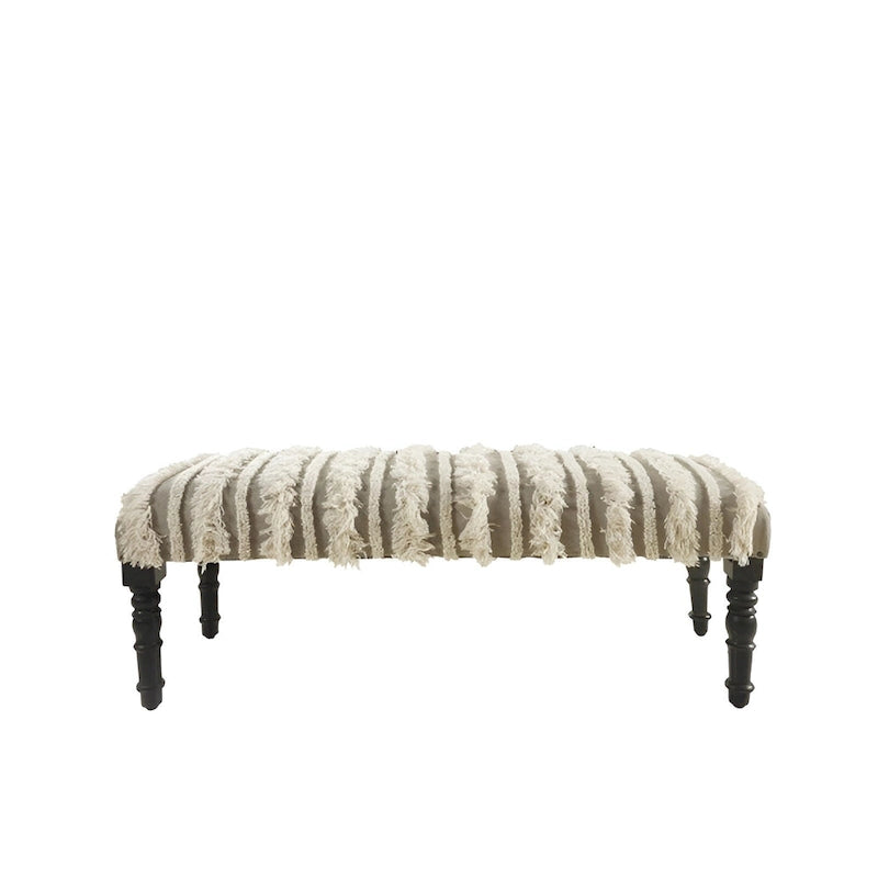 Banc de chambre à coucher en bois et coton rembourré à motif rayé et clous décoratifs - 16 P x 47 L x 18 H
