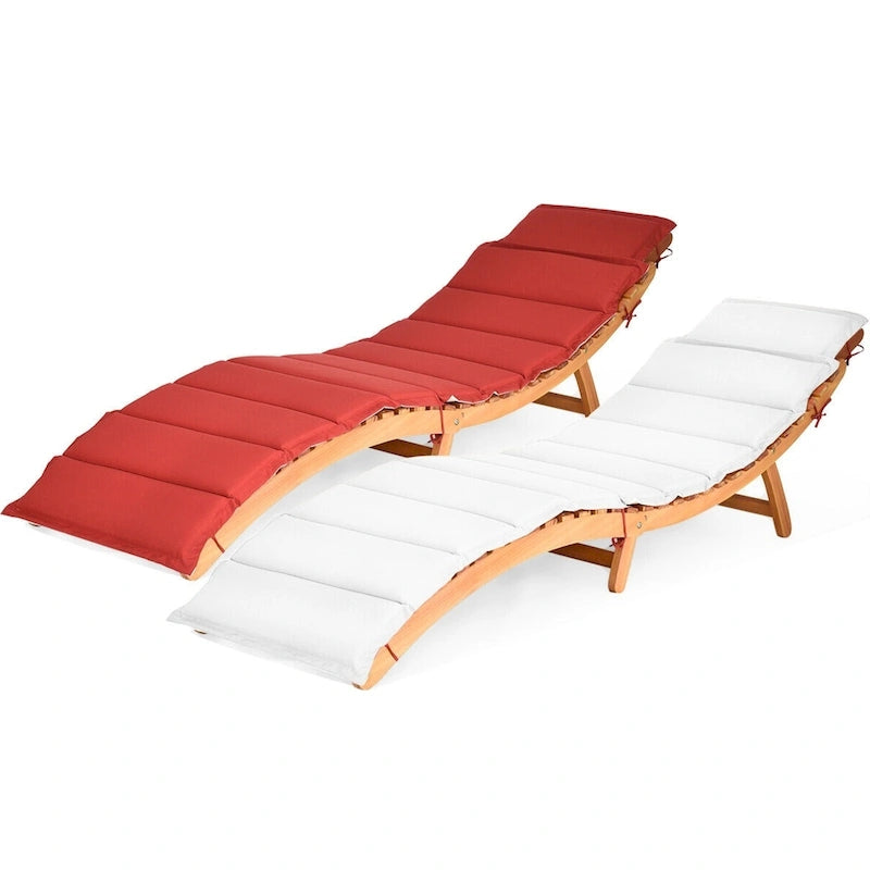 Gymax Lot de 2 chaises longues pliables d'extérieur en eucalyptus – Voir les détails