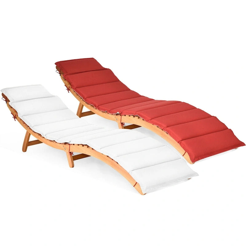 Gymax Lot de 2 chaises longues pliables d'extérieur en eucalyptus – Voir les détails