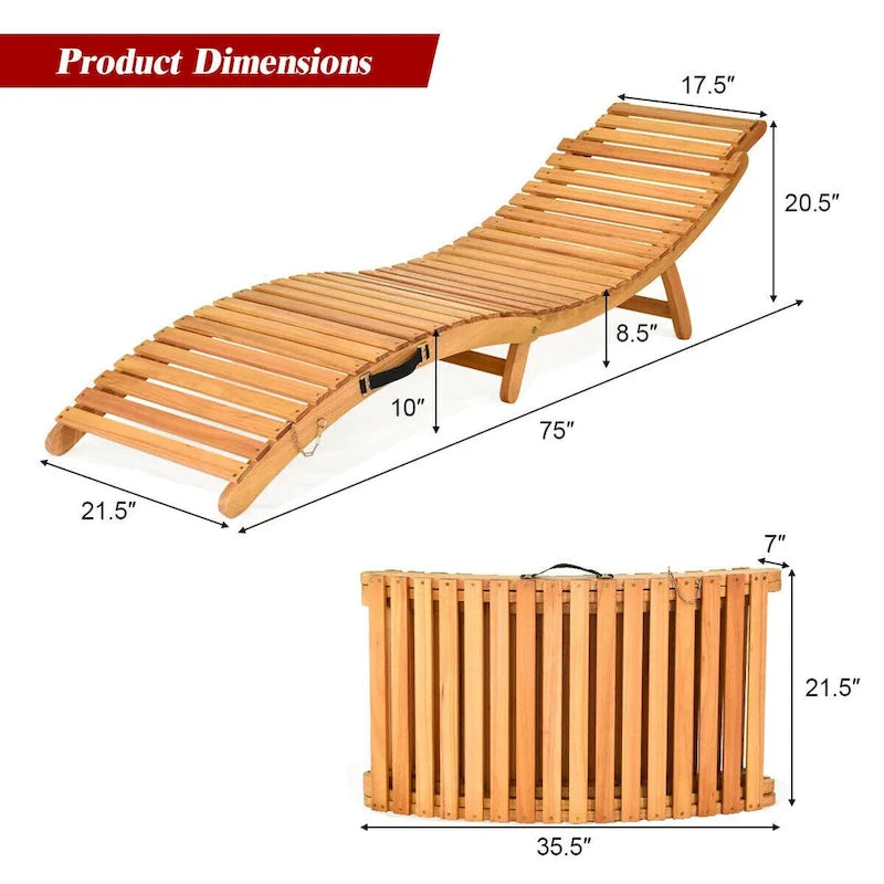 Gymax Lot de 2 chaises longues pliables d'extérieur en eucalyptus – Voir les détails