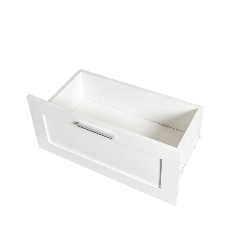 Meuble TV blanc 70 po avec rangement ouvert et tiroirs pour salon