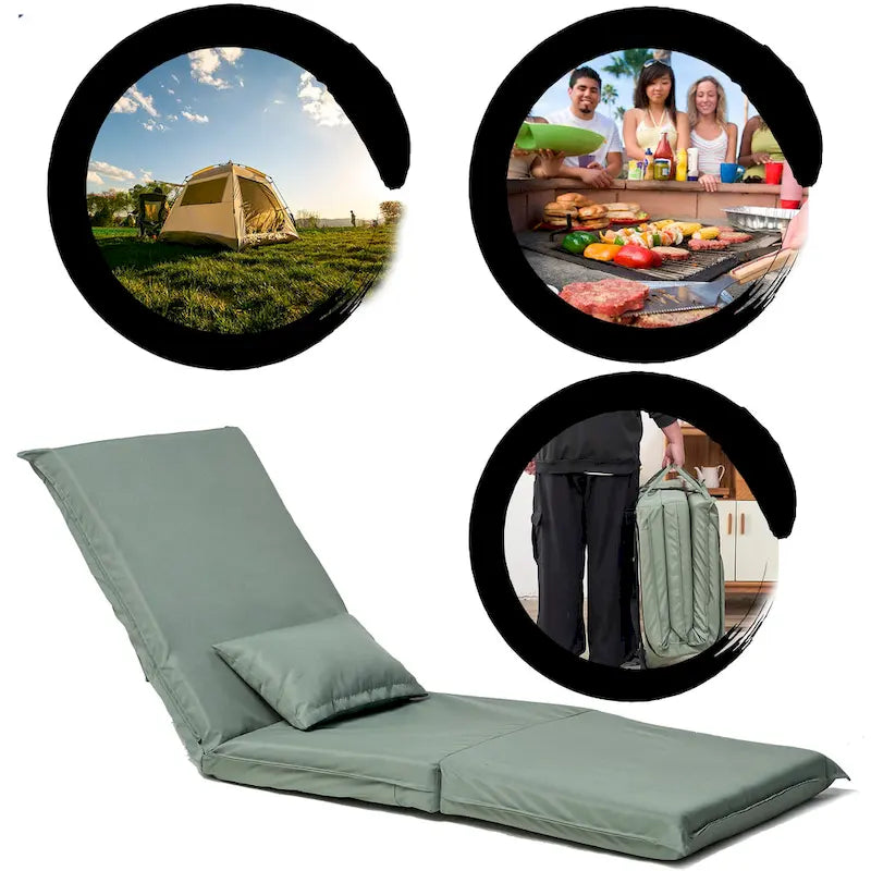 Light Green Modern 70.86 High Back Adjustable Foldable Recliner with Carry Bag for Outdoor Travel