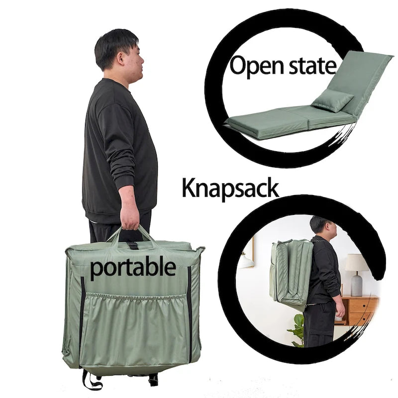 Fauteuil inclinable moderne vert clair de 180 cm de haut, réglable et pliable, avec sac de transport pour les voyages en extérieur