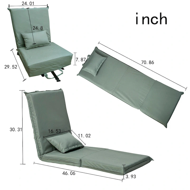 Fauteuil inclinable moderne vert clair de 180 cm de haut, réglable et pliable, avec sac de transport pour les voyages en extérieur