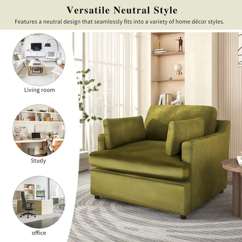 Fauteuil d'appoint Green Modern 37 avec pieds en plastique et oreillers pour le salon
