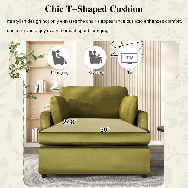 Fauteuil d'appoint Green Modern 37 avec pieds en plastique et oreillers pour le salon