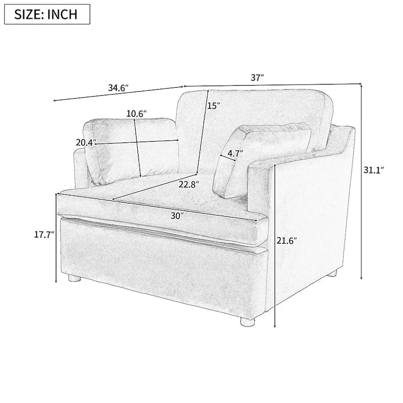 Fauteuil d'appoint Green Modern 37 avec pieds en plastique et oreillers pour le salon
