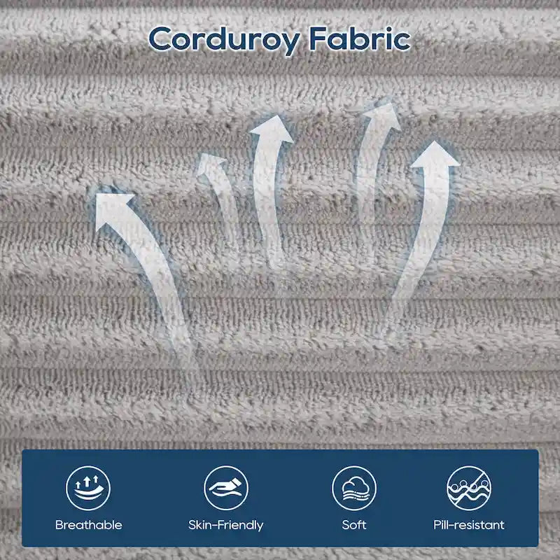 Canapé d'angle en velours côtelé en forme de L avec mousse à mémoire de forme, cadre en acier et aucun assemblage requis, convertible en lit.