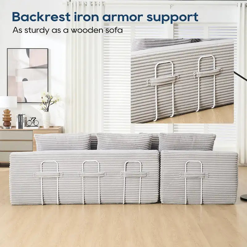 Canapé d'angle en velours côtelé en forme de L avec mousse à mémoire de forme, cadre en acier et aucun assemblage requis, convertible en lit.