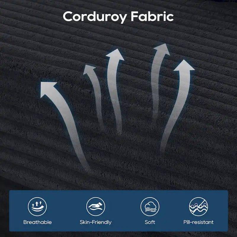 Canapé d'angle en velours côtelé en forme de L avec mousse à mémoire de forme, cadre en acier et aucun assemblage requis, convertible en lit.