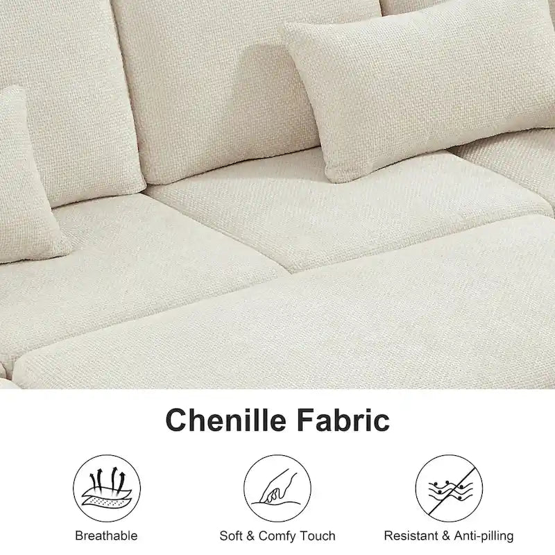 Canapé sectionnel d'angle 97 Chenille avec pouf de rangement, 7 places et 2 coussins - Canapé-lit convertible