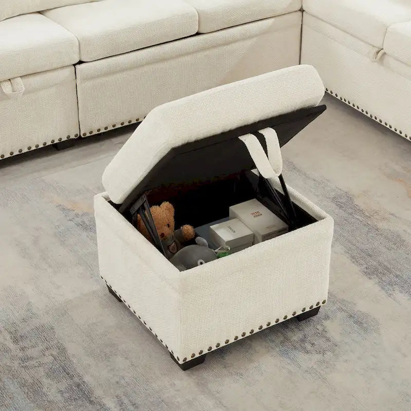 Canapé sectionnel d'angle 97 Chenille avec pouf de rangement, 7 places et 2 coussins - Canapé-lit convertible