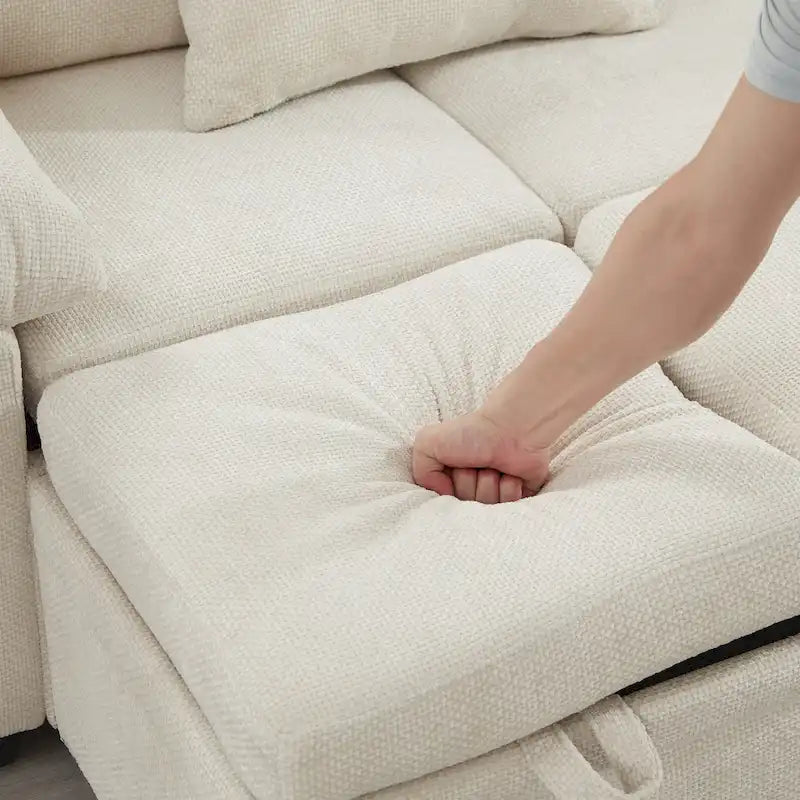 Canapé sectionnel d'angle 97 Chenille avec pouf de rangement, 7 places et 2 coussins - Canapé-lit convertible
