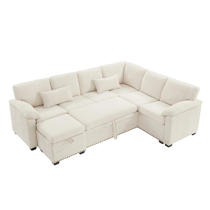 Canapé sectionnel d'angle 97 Chenille avec pouf de rangement, 7 places et 2 coussins - Canapé-lit convertible