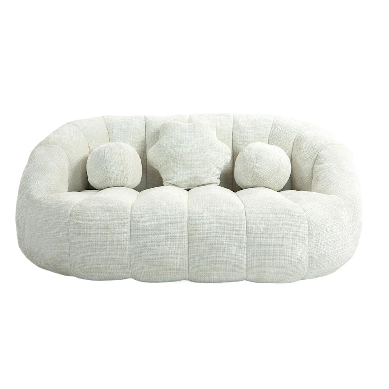 Fauteuil de salon chenille blanc 63,78 po avec rembourrage en mousse et oreillers