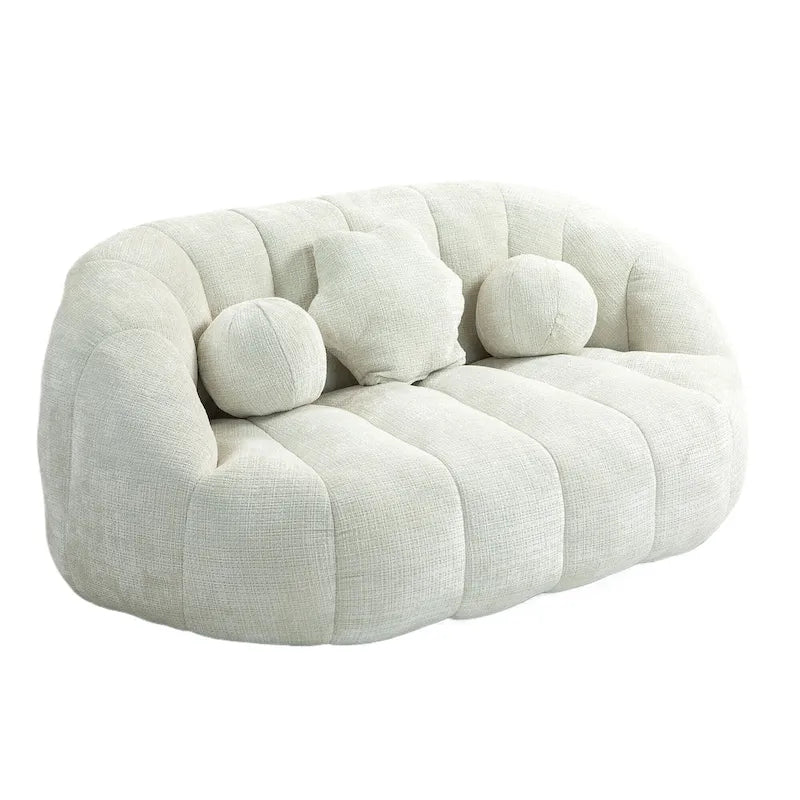 Fauteuil de salon chenille blanc 63,78 po avec rembourrage en mousse et oreillers