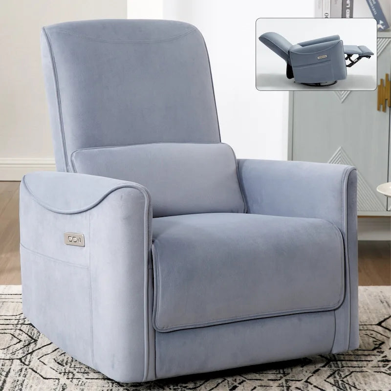 Fauteuil inclinable électrique ergonomique marron avec pivotant à 270°, ports de charge USB et Type-C, et support lombaire