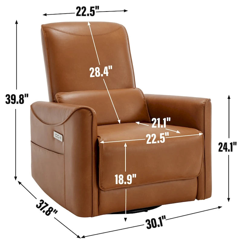 Fauteuil inclinable électrique ergonomique marron avec pivotant à 270°, ports de charge USB et Type-C, et support lombaire