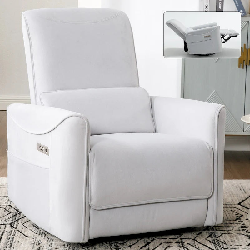 Fauteuil inclinable électrique ergonomique marron avec pivotant à 270°, ports de charge USB et Type-C, et support lombaire