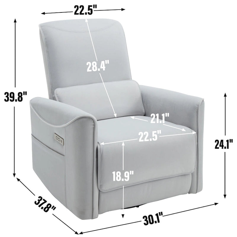 Fauteuil inclinable électrique ergonomique marron avec pivotant à 270°, ports de charge USB et Type-C, et support lombaire