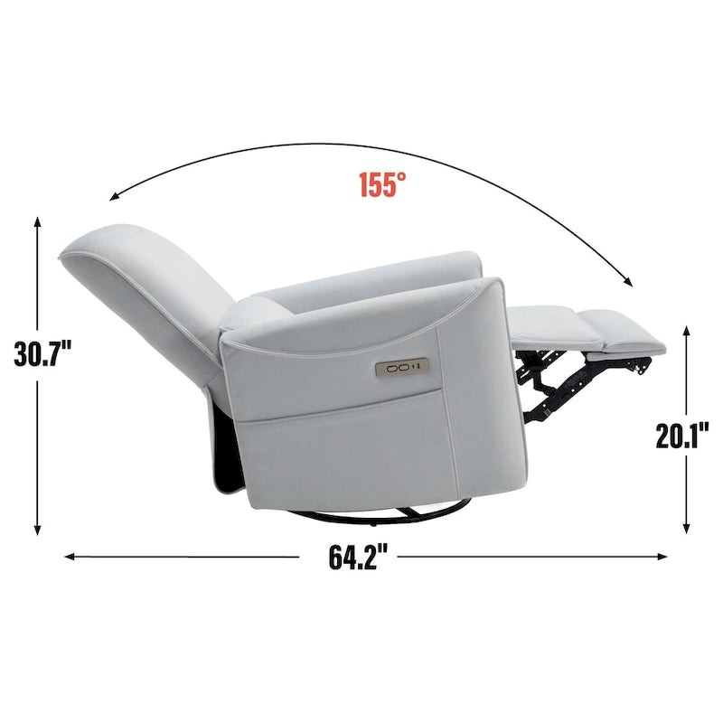 Fauteuil inclinable électrique ergonomique marron avec pivotant à 270°, ports de charge USB et Type-C, et support lombaire