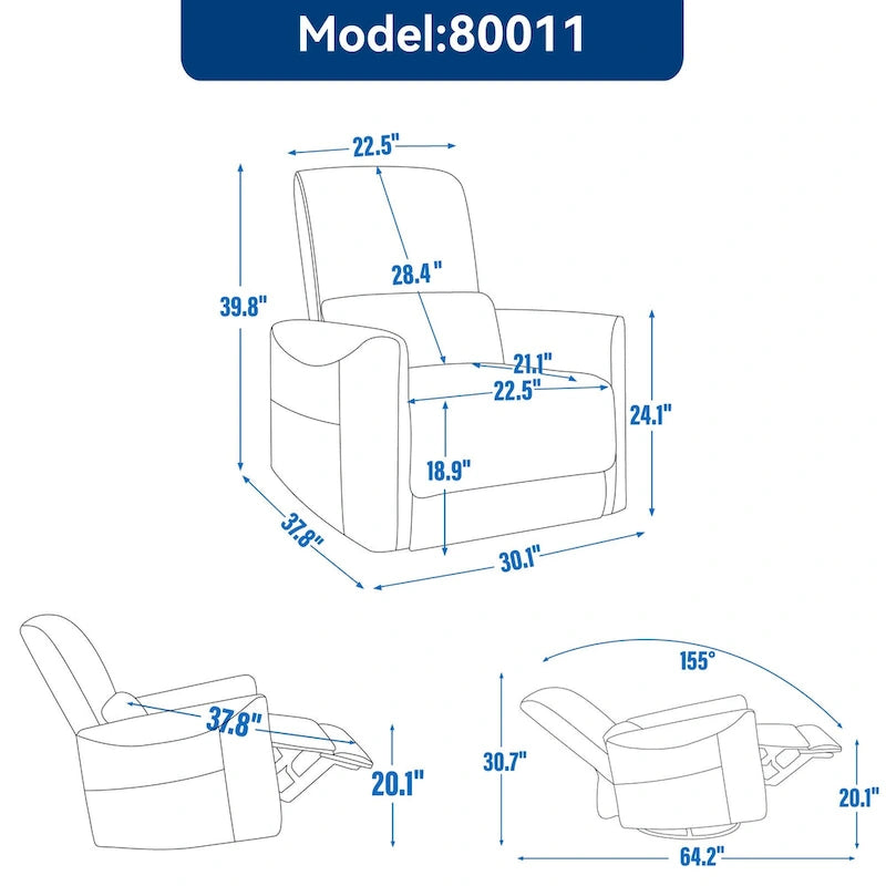 Fauteuil inclinable électrique ergonomique marron avec pivotant à 270°, ports de charge USB et Type-C, et support lombaire