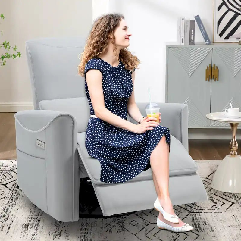Fauteuil inclinable électrique ergonomique marron avec pivotant à 270°, ports de charge USB et Type-C, et support lombaire