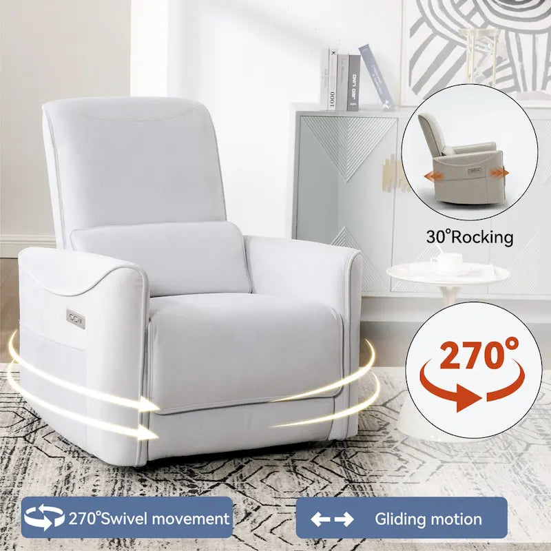 Fauteuil inclinable électrique ergonomique marron avec pivotant à 270°, ports de charge USB et Type-C, et support lombaire