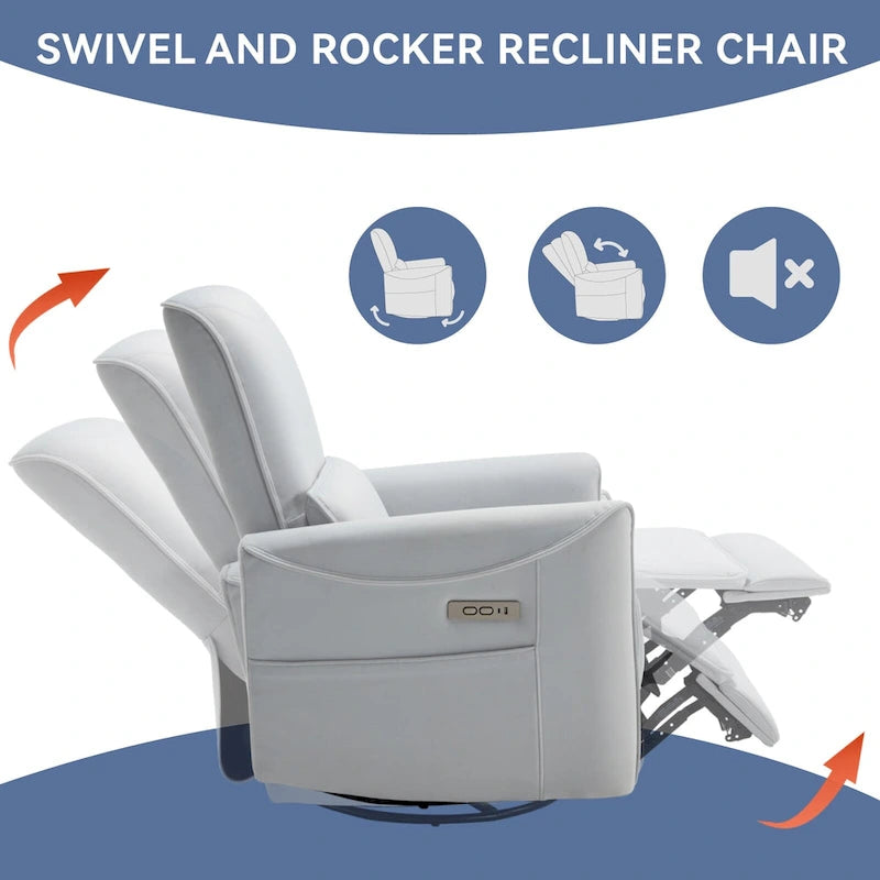 Fauteuil inclinable électrique ergonomique marron avec pivotant à 270°, ports de charge USB et Type-C, et support lombaire