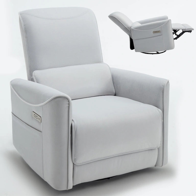 Fauteuil inclinable électrique ergonomique marron avec pivotant à 270°, ports de charge USB et Type-C, et support lombaire