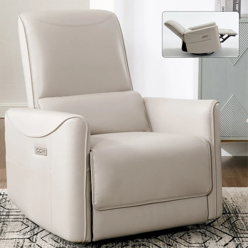 Fauteuil inclinable électrique ergonomique marron avec pivotant à 270°, ports de charge USB et Type-C, et support lombaire
