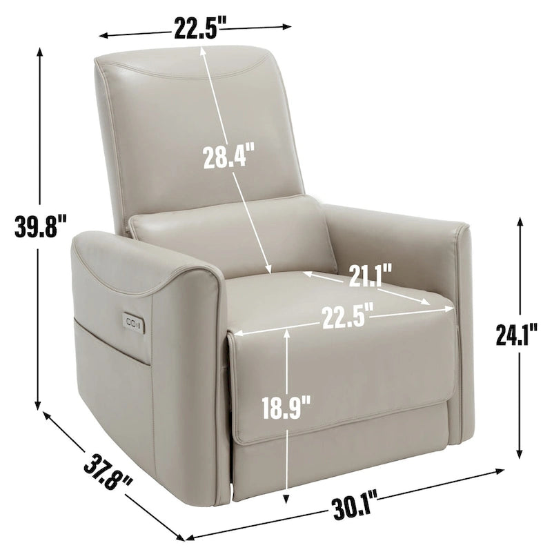 Fauteuil inclinable électrique ergonomique marron avec pivotant à 270°, ports de charge USB et Type-C, et support lombaire